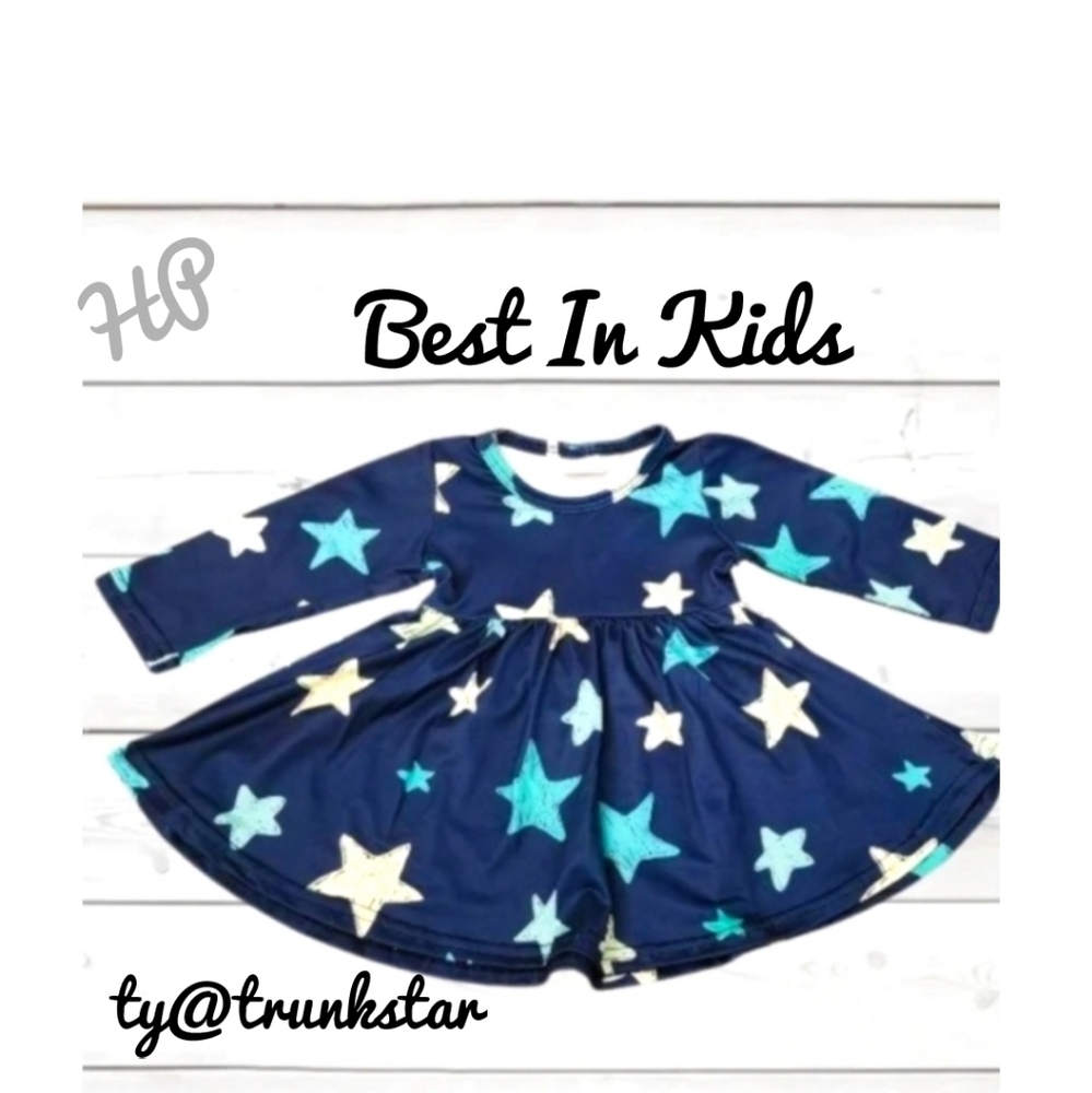 Boutique Blue swirl star dress  for holidays NEW 3T